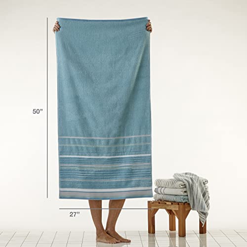 SKL Home Seabrook Stripe Premium 4-Piece Towel Set, 550 GSM, Soft & Absorbent Jacquard - 2 Bath Towels, 2 Hand Towels, Teal - color: Seabrook Stripe, style: 4-Piece Towel Set