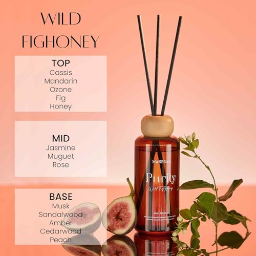 M&SENSE Reed Diffuser Set, Wild Fig Honey, 6.3 oz Natural Essential Oil | Non-Toxic Organic, Long-Lasting Fragrance, Ideal for Living Room, Dining Room, Gifts for Women - color: Wild Fig & Honey