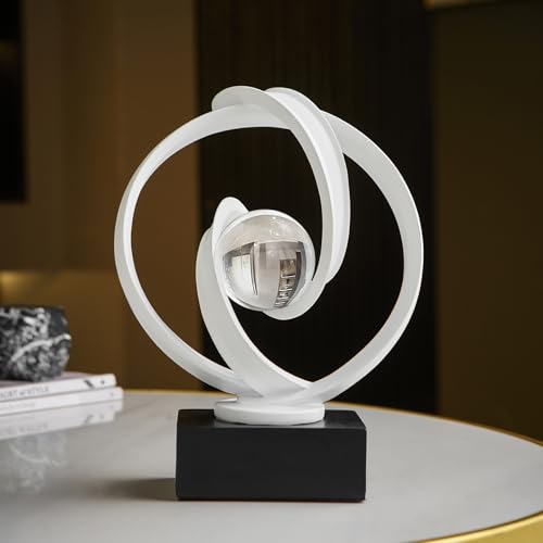 FJS Abstrac White Sculpture Living Room Decor, Modern Art Statue Home Decor | Resin Art Statue with Decorative Sphere and Blakc Base for Living Room, Bookshelf, Coffee Table, Office, Mantel and Entryway - color: White