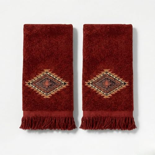 Avanti Linens – Fingertip Towel Set, 100% Cotton Velour Bathroom Towels with Embroidery & Absorbent Terry Reverse, Nature Home Decor, Set of 2 (Mojave Collection)