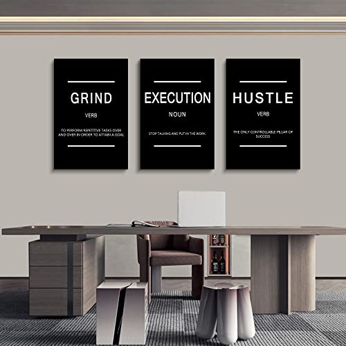 Framed Canvas Wall Art Success Quote, Office Wall Art, Black Large Poster, Positive Motivational Set of 3 Prints, Execute Failure Definition, Inspirational Print (B-3pcs,16x24inchx3pcs) - color: B-3pcs, size: 16x24inchx3pcs