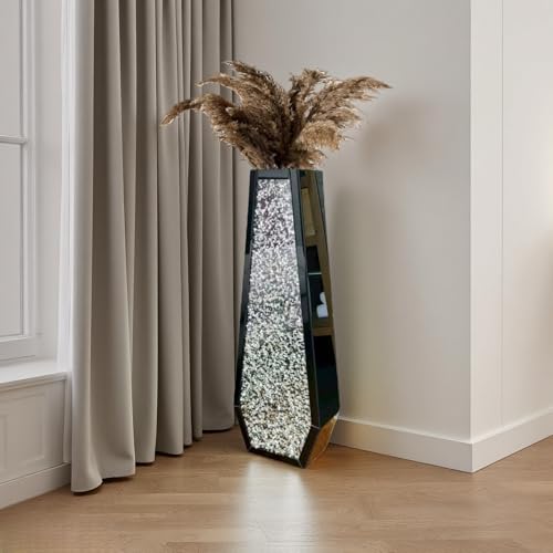 30" Large Double Sided Crushed Diamond Vases,Tall Black Mirrored Vase for Floor, Crystal Crush Diamond Decorative Vase for Home,Office,Hotel (Black,10.6" Lx5.3 W x 30" H) - color: Black, size: 10.6" L x 5.3" W x 30" H