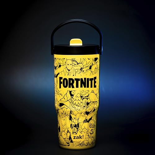 Zak Designs Fortnite Siply 20oz Leak-Proof Flip-Up Straw Insulated Tumbler | BPA Free, Stainless Steel, Handle, Cupholder Friendly, Dishwasher Safe, Kids Water Bottle, Reuseable For School, Home, Travel - color: Fortnite