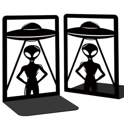 Alien Theme Bookends for Shelves, Spaceships and Aliens Book Ends Decorative Books Desk Organizer Book Stoppers to Hold Books Heavy Duty, Unique Bookshelf Decor for Home Decor - style: Alien