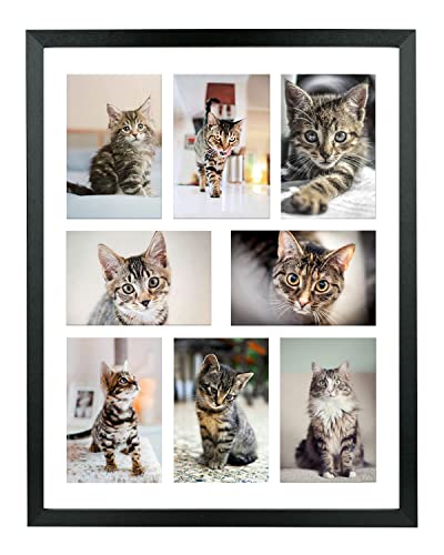 LTYHHK 4x6 Collage Picture Frame 8 Openings Solid Wood, Displays 8 Opening 4x6 with Mat or 16x20 Inch without Mat, Collage Photo Frames Black Family Picture Frame Multi-Photo Set (LMK05a)