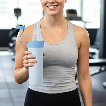 Glad Sip & Chug Insulated Water Bottle - Skinny Stainless Steel Tumbler with Straw and Chug Lid - Leak Resistant Double Walled Metal for Hot and Cold Drinks, 23oz, Blue - color: Blue