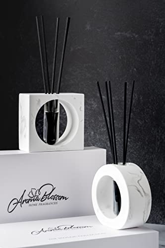 Reed Diffuser - Mosaic Collection - Comes with Ceramic Base, Diffuser Sticks, Oil, and Glass Tube - 4 Fl Oz - Round,White Marble