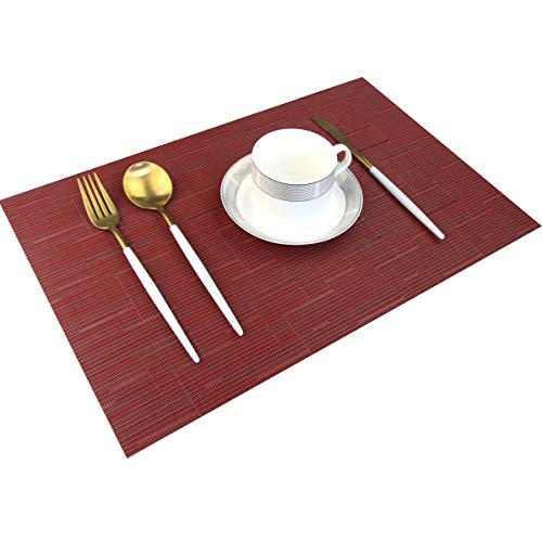 Placemats for Dining Table Washable Easy to Clean PVC Placemat Heat-resistand Woven Vinyl Wipe Clean Table Mats (placemats Set of 6, Bamboo Red) - color: Bamboo Red, size: placemats set of 6
