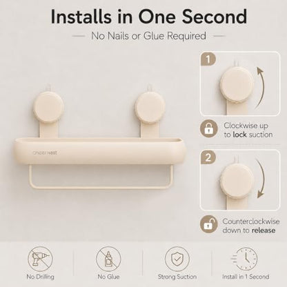 Shower Caddy Suction Cup, Removable Shower Organizer Shelf,2 Pack | Large Capacity, Rustproof Aluminum, 2 Install Ways, Includes Hooks&Hanging Bar,Wall-Mounted Bathroom Organizer Storage Holder - color: Milky White