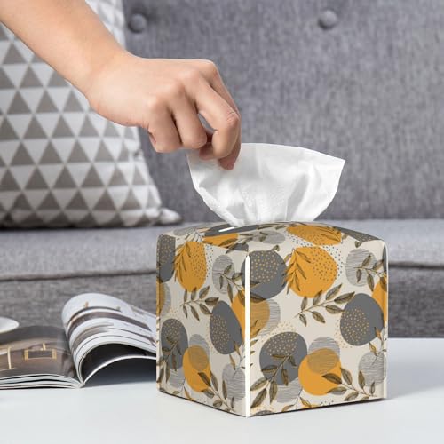 Boho Abstract Leaves Tissue Box Cover Square,Linear Boho Leaves and Geometric Tissue Box Holder Waterproof Leather Facial Paper Organizer Dispenser for Bathroom Home Car Nightstand Vanity Desk - color: Color-18