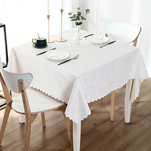 Smiry Square Waterproof Heavy Duty Vinyl Tablecloths, 54 x 54 Inch | Wipeable Washable Floral Embossed Table Cover for Kitchen and Dining Room, Indoor & Outdoor Use, White - color: White, size: 54" x 54" (Square)