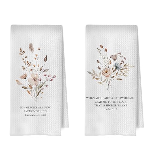 Christian Gifts Kitchen Towel Set - Floral Christian Gift Decorative Waffle Dish Towels, Religious Gifts Hand Towels, Bible Verse Tea Towel, 16x24 Inch Set of 2 - color: Christian -09