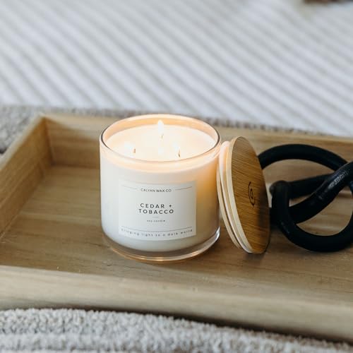 Cedar & Tobacco 3 Wick Scented Candle - 43 Hour Burn | Made in the USA Luxury Clean Soy Wax Candles - Long Lasting Large Glass Jar Candle for Home - 3 Wicks - 14.9oz - color: Cedar + Tobacco