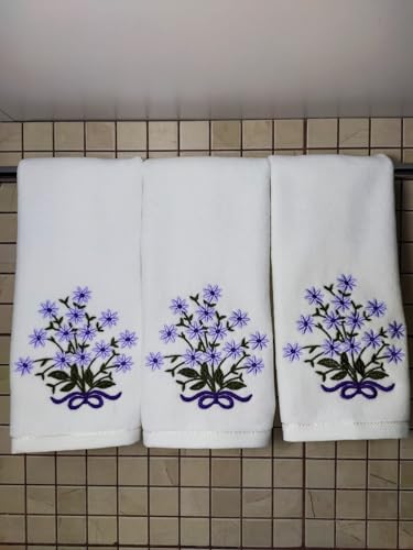 Generic Embroidered Terry Velour Fingertip Towel Set - Quick-Drying, Highly Absorbent, Ultra-Soft, 11 x 18 inches, 3-Pack for Kitchen and Bathroom, Ideal for Gifts and Travel (3, Flower 1), Small - color: Flower 1