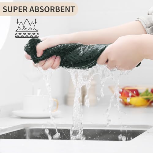 Homaxy 100% Cotton Waffle Weave Kitchen Dish Cloths 10-Pack, Blackish Green | 12 x 12 Inches, Ultra Soft Absorbent Dish Towels, Quick Drying Dish Rags with Hanging Loop - color: Blackish Green, size: 12 x 12 - 10 Pack