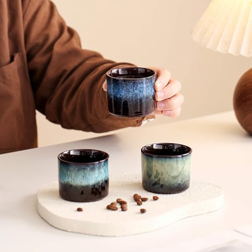 Stackable Espresso Cups Set of 2, Expresso Shots Cups Ceramic Espresso Cups, Espresso Shot Cups, Demitasse Cups, Tea Cups 3.5oz (2, Glacial Green) - color: Glacial Green