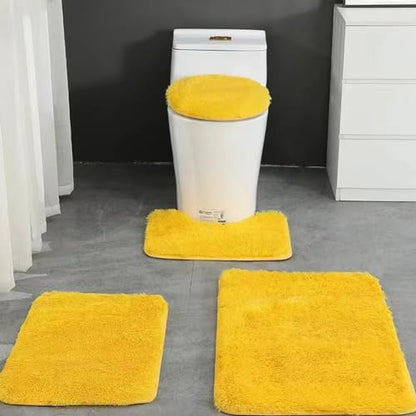 4 Piece Non Slip, Toilet Lid Cover and Contour Mat, Bath Mats Shower Mats Bath Rug Mat for Tub Toilet Bathroom (Yellow) - color: Yellow