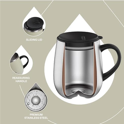 Ideus 16 oz Insulated Coffee Mug with Handle and Lid, Double Wall Stainless Steel Vacuum Thermal Coffee Mug, Travel Coffee Cup Thermal Cup for Home and Office (Celadon, FUJI DAWN) - color: Celadon