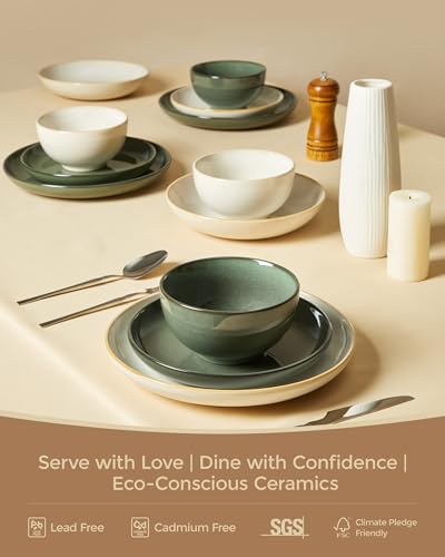 Stoneware Dinnerware Sets, Ceramic Plates and Bowls Set, Microwave & Dishwasher Safe Kitchen Dishes, Modern Dinner Salad Plates | Cereal Bowls, Dishware Sets Service for 4 Yellow White - color: Cream White, size: Set (12pcs)
