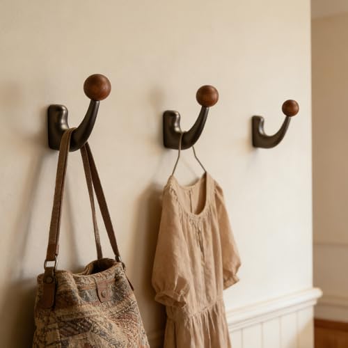 wall-Mounted Light Luxury Coat Hooks, Used for Hanging Coats, Hats, Scarves and Towels, Suitable for Entrance Halls, bathrooms and bedrooms (2, 7110Pearl Gray + Walnut Wood) - color: 7110Pearl Gray + Walnut Wood