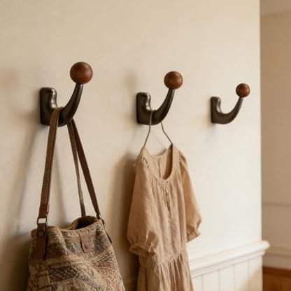 wall-Mounted Light Luxury Coat Hooks, Used for Hanging Coats, Hats, Scarves and Towels, Suitable for Entrance Halls, bathrooms and bedrooms (2, 7110Pearl Gray + Walnut Wood) - color: 7110Pearl Gray + Walnut Wood