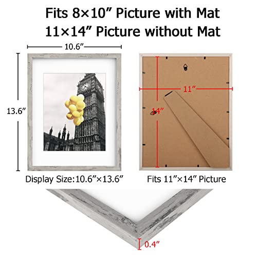 Picture Frames 11x14 Set of 6, Distressed Grey Photo Frame, Display Pictures 8x10 with Mat or 11x14 Without Mat, Washed Farmhouse Frame - color: Distressed Gray, size: 11x14