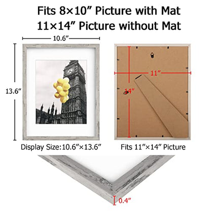 Picture Frames 11x14 Set of 6, Distressed Grey Photo Frame, Display Pictures 8x10 with Mat or 11x14 Without Mat, Washed Farmhouse Frame - color: Distressed Gray, size: 11x14
