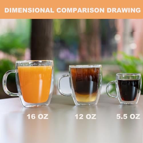 YUNCANG Double Wall Coffee Mugs, (4-Pcak) 16 Ounces-Clear Glass Cups with Handle,lnsulated,Cappuccino,Tea,Latte Cups,Beverage Glasses Heat Resistant - style: 4PACK-16oz
