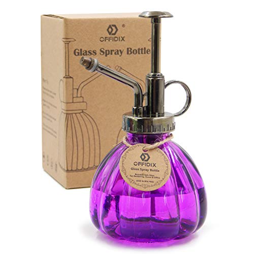 Glass Watering Spray Bottle, 6.3" Tall Vintage Style Plant Mister with Bronze Plastic Top Pump One Hand Watering Can Glass Spary Bottle (Dark Purple) - color: I-Dark Purple