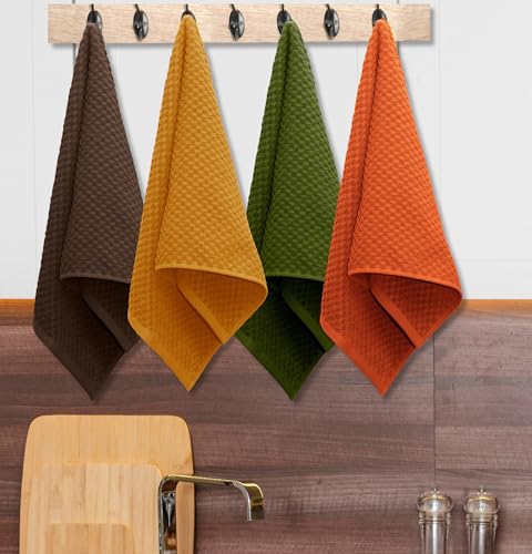COTTON CRAFT Amazing Kitchen Towel - 12 Pack 100% Cotton Waffle Terry Towel | Harvest Rust Green Gold Brown -16x28 Euro Café Waffle Weave Soft Absorbent Quick Dry Low Lint Reusable Dish Cleaning Cloth - color: Harvest Multi, size: 12 Pack