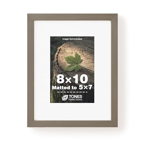 TONES FRAME DESIGN 8x10 Picture Frame Solid Oak Brown Wood Veneer 8 x 10 Photo Frame Matted to 5x7 with Shatterproof Plexiglass, Wall Hanging 10 x 8 Picture Frame for Home Tabletop Decor - color: Dark Oak, size: 8x10 - 1 Pack
