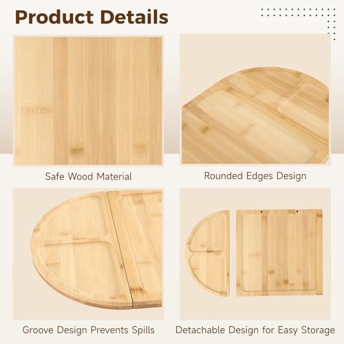 Wood Cheese Board Set, Charcuterie Platter Tray with 4 Pcs Knives, Detachable Serving Board with Strong Attachment, Wooden Appetizer Serving Tray for Parties, Gatherings, 22.8 x 11.5 in