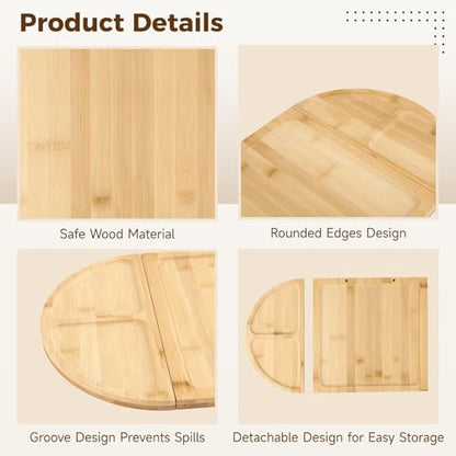 Wood Cheese Board Set, Charcuterie Platter Tray with 4 Pcs Knives, Detachable Serving Board with Strong Attachment, Wooden Appetizer Serving Tray for Parties, Gatherings, 22.8 x 11.5 in