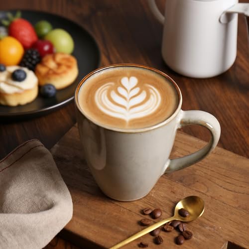 MONITO 17oz Ceramic Coffee Mugs Set of 6, GrayYellow Large Mugs with Handle | Mugs with Gold Rim for Latte,Tea&Cocoa,Dishwasher&Microwave Safe,Reactive Glaze Cups,Ideal Gift for Office and Home Use - color: Gray-yellow（17oz）