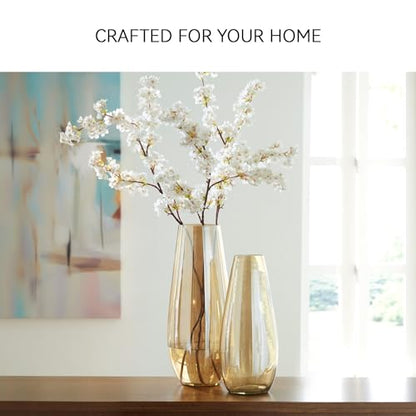 Signature Design by Ashley Rhettman 15.5" Contemporary Amber Glass Vase | High-transparency solid glass construction, Heavy 4 lb base for stable tall branch display, Indoor and outdoor use - size: 6.5" W x 6.5" D x 16" H