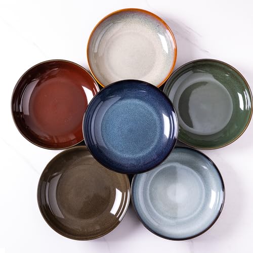 LERATIO Large Pasta Bowls,38oz Ceramic Pasta Bowls,9.0" Reactive Glaze Pasta Bowl Set of 6,Microwave & Dishwasher,Oven Safe,Wide Serving Bowls for Salad,Pasta,Fruit,Scratch Resistant-Colorful | Reactive Glaze Serving Bowls Set,Wide Bowl for Pasta,Salad,Fr