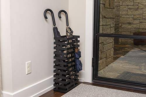 BIRDROCK HOME Decorative Umbrella Stand with Removable Water Tray - Large Freestanding Umbrella Rack and Cane Walking Stick Organizer - Metal Umbrella Holder for Entryway & Indoor Use - Black, Striped | Decorative Large Freestanding Rack and Cane Walking