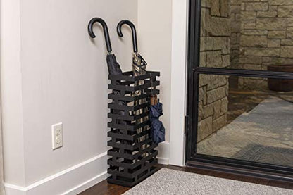 BIRDROCK HOME Decorative Umbrella Stand with Removable Water Tray - Large Freestanding Umbrella Rack and Cane Walking Stick Organizer - Metal Umbrella Holder for Entryway & Indoor Use - Black, Striped | Decorative Large Freestanding Rack and Cane Walking