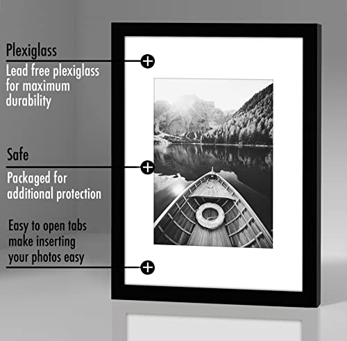 Americanflat 9x12 Picture Frame 2-Pack - Matted to 6x8 - Black | Slim Molding construction, Polished plexiglass front, wall or tabletop display with included easel, sawtooth hangers included - color: Black, size: 9x12