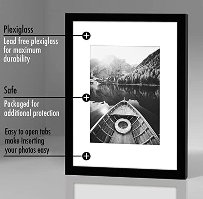 Americanflat 9x12 Picture Frame 2-Pack - Matted to 6x8 - Black | Slim Molding construction, Polished plexiglass front, wall or tabletop display with included easel, sawtooth hangers included - color: Black, size: 9x12