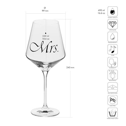 Krosno Mr & Mrs Wine Glasses, Set of 2, 18.6 oz, Avant-Garde Collection, Crystal Glass, Ideal Wedding Gift, Dishwasher Safe, Made in Europe - size: 18.6 oz