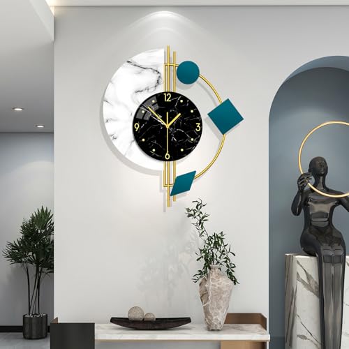 Large Wall Clocks Battery Operated Modern Clock for Living Room | Analog Silent Non-Ticking Bedroom Office Kitchen Home Decor Metal Glass Wall Decoration for Indoor House Gold 19*22 inch - style: Contemporary