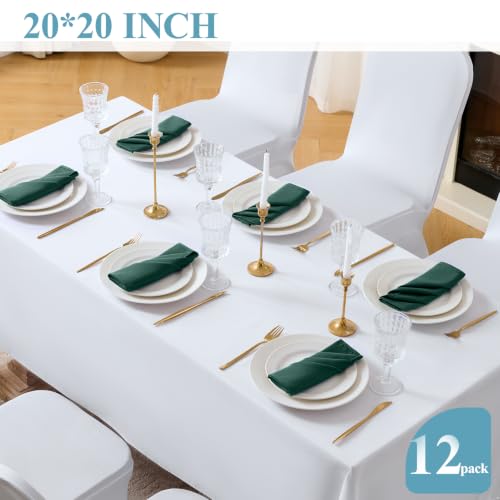 VidaFete Green Cloth Napkin, 20 x 20 Inch Polyester Napkins Set of 12 | Polyester Napkins Cloth Reusable & Wrinkle-Resistant Dinner Napkins for Weddings, Banquets, Parties, Hotels and Restaurants - color: Green, size: 20" x 20" (Set of 12)