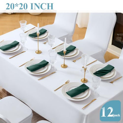VidaFete Green Cloth Napkin, 20 x 20 Inch Polyester Napkins Set of 12 | Polyester Napkins Cloth Reusable & Wrinkle-Resistant Dinner Napkins for Weddings, Banquets, Parties, Hotels and Restaurants - color: Green, size: 20" x 20" (Set of 12)