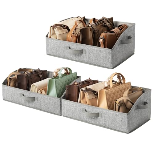 GRANNY SAYS Purse Organizer for Closet, Large, Gray, 3-Pack | Trapezoid Storage Bins, Closet Organizer Bins for Shelf, Fabric Clothing Organizer, Closet Organizers and Storage - color: Ash Gray, size: 19¾"L x 11"W x 7¾"H