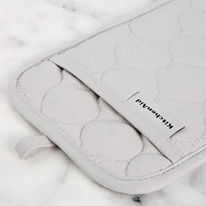 KITCHENAID Quilted Cotton Terry Cloth Oven Mitt, Pot Holder, Kitchen Towel 4-Pack Set, Heat Resistant, Silicone Grip, 16"x26", 7"x13" & 7"x10", Matte Grey - color: Matte Grey