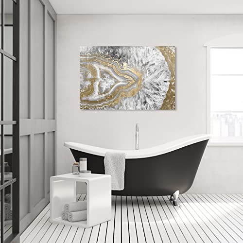 Oliver Gal Abstract Modern Canvas Wall Art Agate Geode Crystal Ready to Hang Home Decor 30.0 x 45.0 Gold and White Canvas Art for Living Room - size: 30"L x 45"W, style: Wrapped Canvas