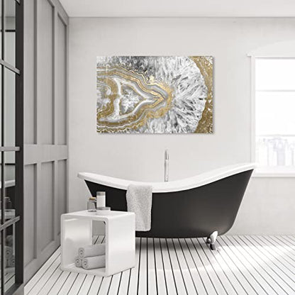 Oliver Gal Abstract Modern Canvas Wall Art Agate Geode Crystal Ready to Hang Home Decor 30.0 x 45.0 Gold and White Canvas Art for Living Room - size: 30"L x 45"W, style: Wrapped Canvas