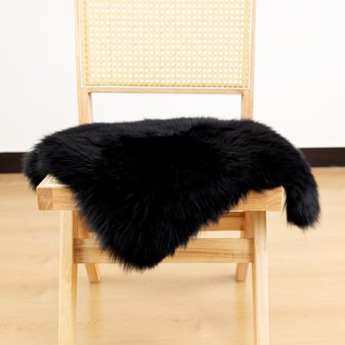 LLB Sheepskin Chair Cushion Non-Slip Back Square Genuine Fur Chair Cover Silky Natural Wool Seat Cushion Pad Soft Area Rugs Carpet for Home Office Restaurant Chair 18x18 Inch (Pack of 1), Black - color: Black, size: 18x18 Inch (Pack of 1)