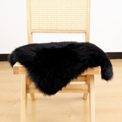 LLB Sheepskin Chair Cushion Non-Slip Back Square Genuine Fur Chair Cover Silky Natural Wool Seat Cushion Pad Soft Area Rugs Carpet for Home Office Restaurant Chair 18x18 Inch (Pack of 1), Black - color: Black, size: 18x18 Inch (Pack of 1)